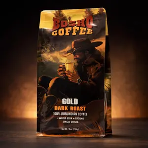 Bosho Coffee Gold Dark Roast 100% Burundian Coffee with Bold Chocolate Notes & Subtle Berry Sweetness