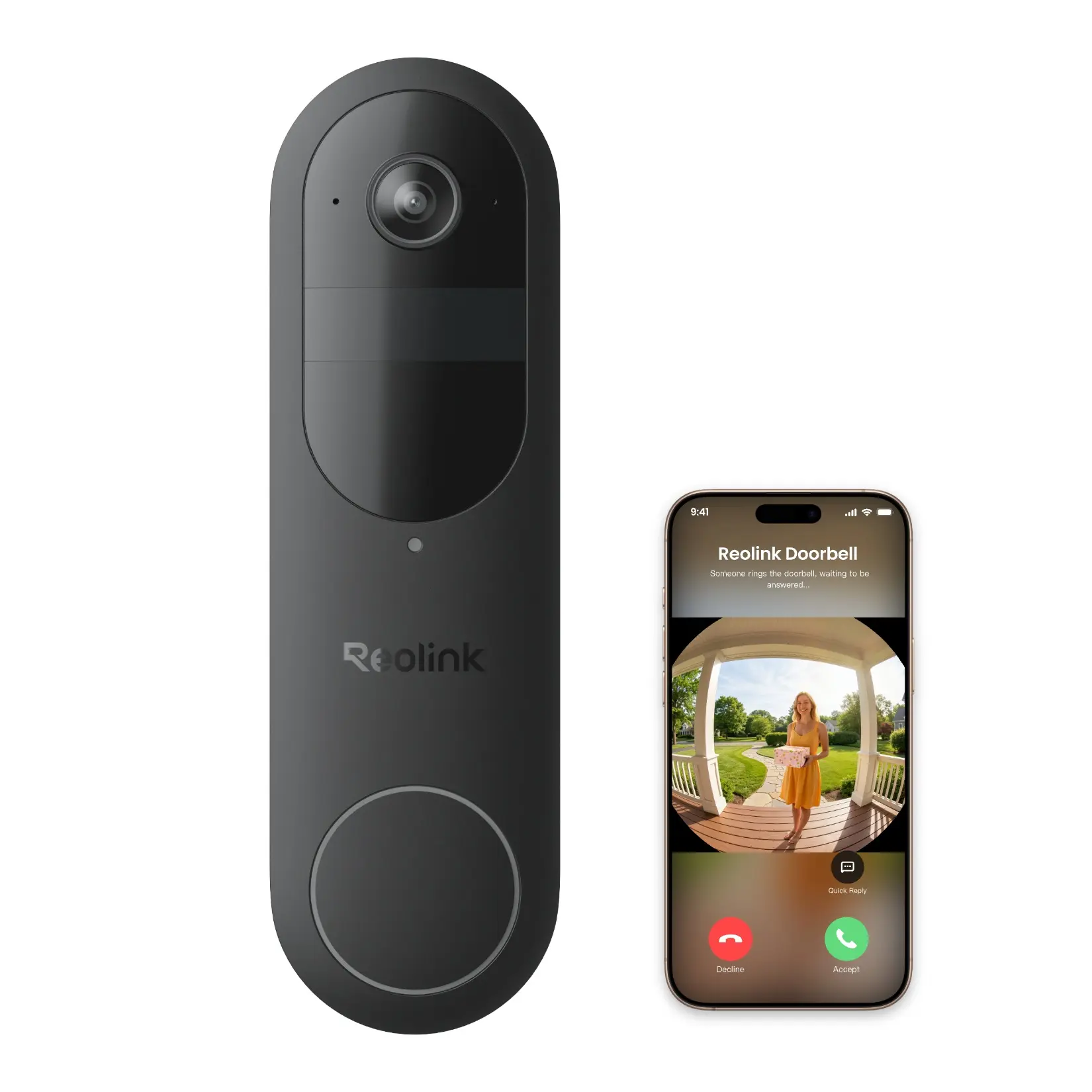 Reolink 2K 5MP Battery Wi-Fi Video Doorbell Camera, Person/Vehicle/Package Detection, 2-Way Talk
