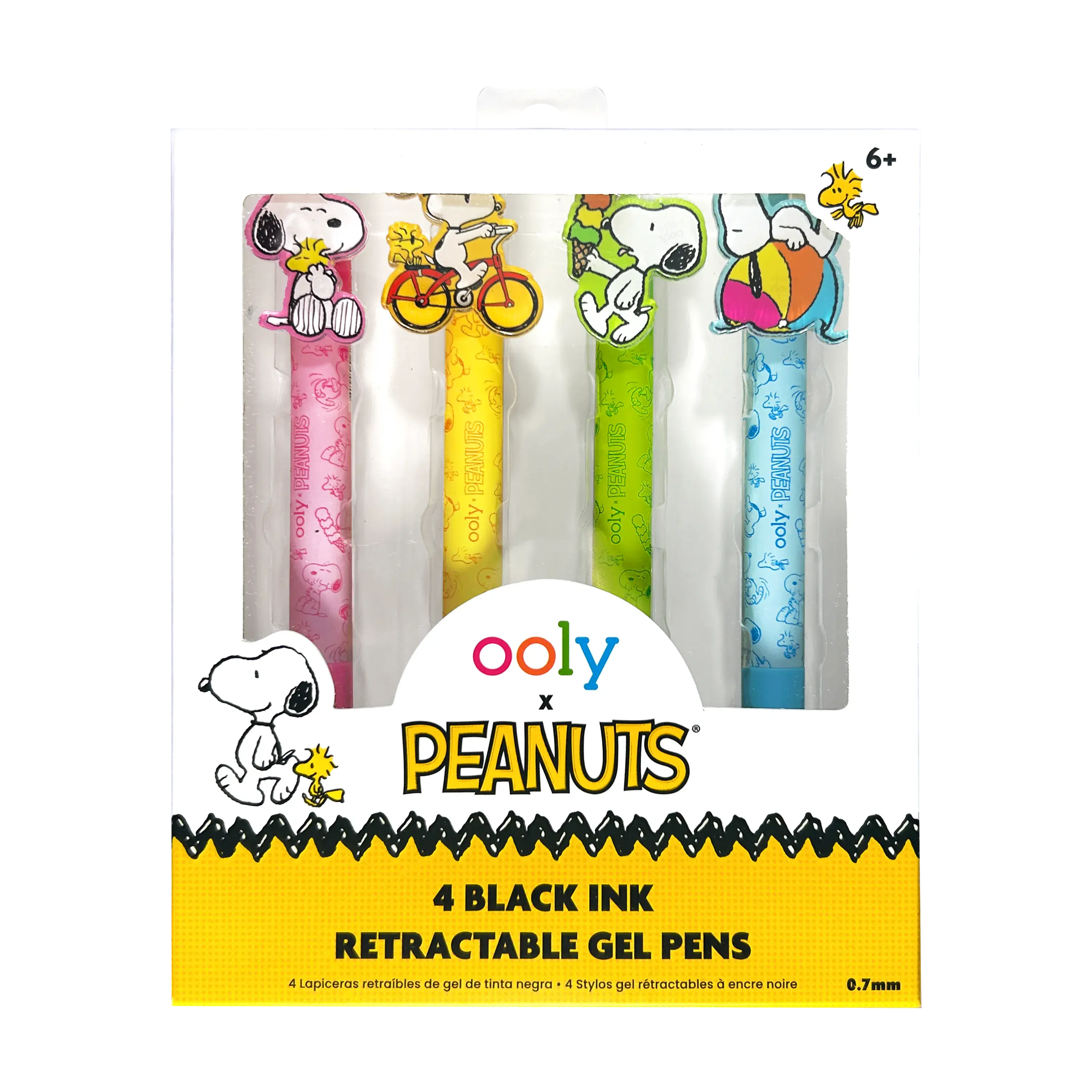 OOLY x Peanuts Black Ink Retractable Gel Pens - Snoopy & Woodstock - Set of 4