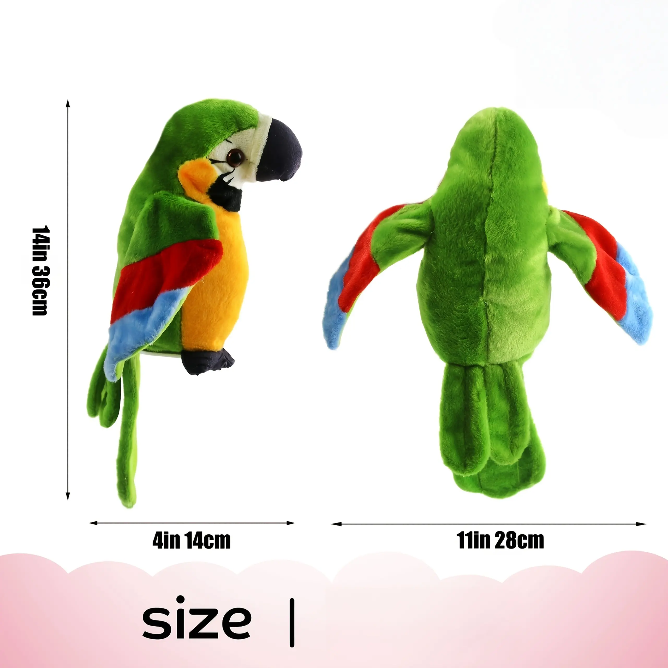 Green Talking Parrot Plush Toy (Batteries Not Included), Repeats What You Say, Interactive Recording Bird with Wings, Suitable as a Gift for Boys and Girls on Birthdays and Christmas