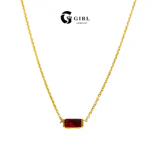 GGIRL 12 Birthstone Rectangular Crystal Pendant Necklace, 18k Gold-Plated Fine Chain, Minimalist Layered Women'S Necklace, Fade-Resistant Design, Perfect As A Gift For Holidays, Birthdays, And Everyday Parties