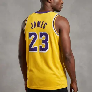 Men's Gold Basketball Jersey - James #23 Purple Text | Classic Mesh Athletic Tank Top