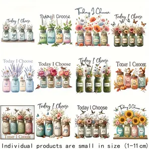 12-Piece Iron-On Transfer Stickers Set, Various Sizes, Faith Hope Love Joy Blessing Bottle Designs, Multicolor Vinyl Heat Transfers for DIY Fashion Accessories