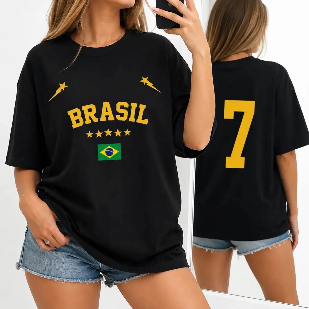 Summer 2026 StreetwearBrasil Pride Flag Graphic Tee, Vintage Oversized Cotton T-Shirt, Y2K Retro Men's Women's Graphic Tees, Soccer Fan Shirt,Latin America Sports Fan Shirt, Brazil Inspired Black Casual Streetwear Gift for FanGraphic Tee Breathable / Soft