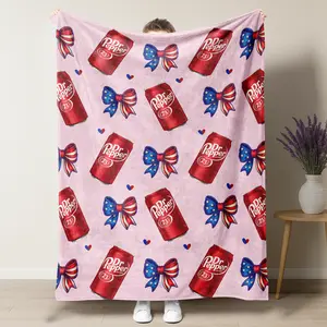 Dr Pepper Patriotic Comfort Blanket,American Flag Bow & pepper Can Throws,Soft Air-conditioning Blanket For 4th of July BBQs,Perfect Summer Gift For Dr Pepper Fans