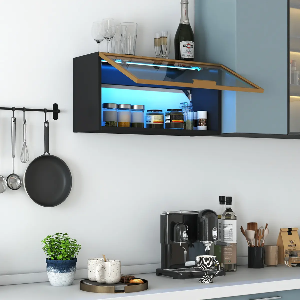 Modern Minimalist Waterproof Wall-Mounted Up-Flip Door Wall Cabinet, 15mm Particleboard with 3mm MDF Melamine Finish, 100kg/m² Load Bearing, Vertical Storage Space Saver Cabinet for Bedroom, Kitchen Home Improvement, Wall Hanging