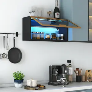 Up-Flip Door Wall Mounted Cabinet 15mm Particleboard 3mm MDF Melamine Finish Floating Wall Cabinet 100kg/m² Load Bearing Vertical Space Saving Easy Clean for Bedroom Living Room Kitchen Storage
