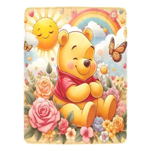 DISNEY CLASSIC Winnie The Pooh And Friends Flannel Throw Blanket Multi-Functional Decor Blanket Ultra-Soft & Durable Easy-Care Bedding