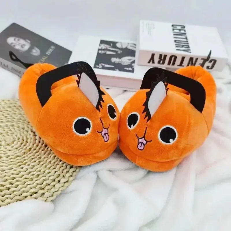 Anime Chainsaw Man Pochita House Slipper Winter Shoe Woman Warm Fuzzy Furry Cartoon Children Plush Grip Female Cute Home Slipper