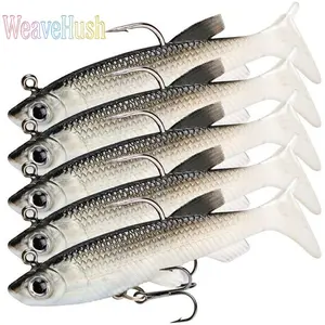 5Pcs 8.5cm 13g Submerged Lead Fish Soft Fishing Lures, White Stripe Black Back Simulation Bait with Triple Dorsal Fin Hooks, Realistic Luya Baits for Freshwater, Saltwater Fishing, Fishing Lure