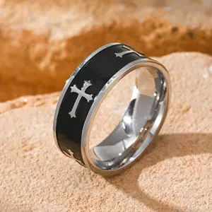 Gothic Punk Cross Pattern Stainless Steel Men's Ring Is Suitable for Daily Leisure and Fashionable Matching with Accessories Punk Style Ring Moissanite Ring Band