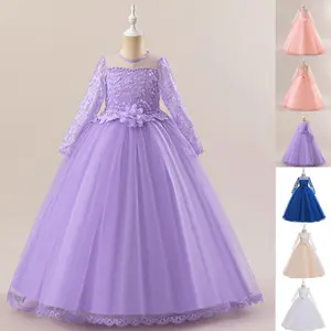 Kids Clothes Princess 227 White Embroidered Long Sleeve Ball Gown Children Party Prom Host Cocktail Dress 3D Flower Girls 4-14Y