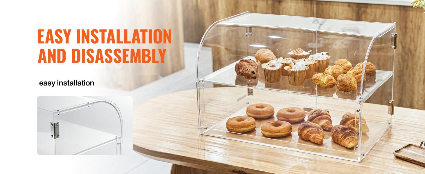 Pastry Display Case, 2-Tier Commercial Countertop Bakery Display Case In Clear Acrylic With Rear Door Access And Removable Shelves, Keeps Donuts, Bagels, Cakes, And Cookies Fresh, 22 x 14 x 14 Inches, Lightweight And Easy To Clean