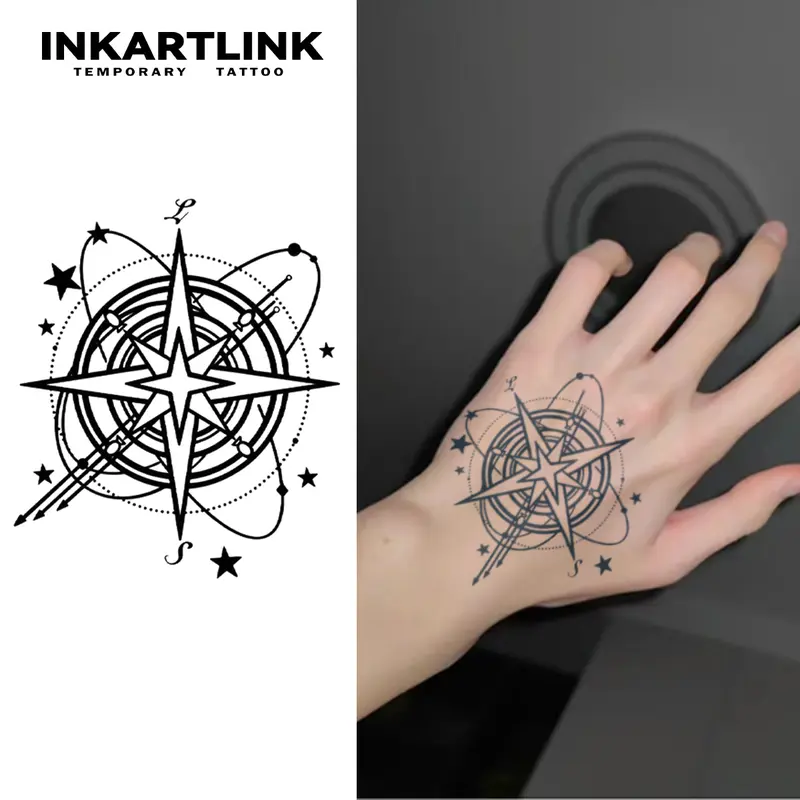 INKARTLINK Tattoo Tech, 2 Sheets Semi-Permanent Temporary Tattoos,Cross Star , Adult Art Design,Lasts 1-2 Weeks, Waterproof, Realistic Look, No Adhesive, No Reflection,For Man And Woman,Ideal for Swimming, Party
