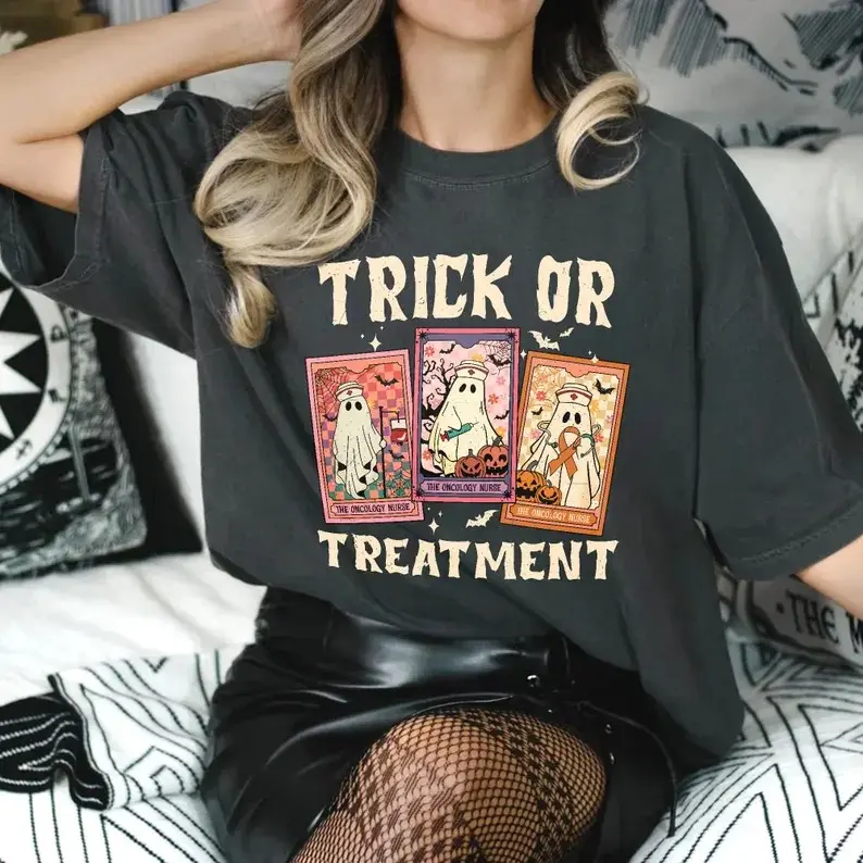 Preppy Oncology Nurse Halloween Shirt, Spooky Ghost Nurse Tee, HEM ONC Shirt, Cute Halloween Gift for Women, Oncology Nurse Appreciation Gift Tee!