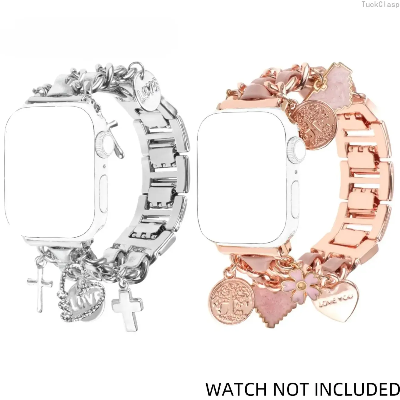 Fashion Watch Band Compatible with Apple Watch with Unique Pendants, Compatible with Series 10/9/8/7/6/5/4/3/2/SE/Ultra, Stylish Smartwatch Strap for Everyday & Spring Wear