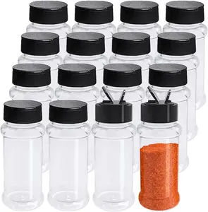 OJYUDD 16 Pack 3.4Oz/100Ml Plastic Spice Bottles Set,Empty Seasoning Containers with Black Cap,Clear Reusable Containers Jars for Spice,Herbs,Powders,Glitters