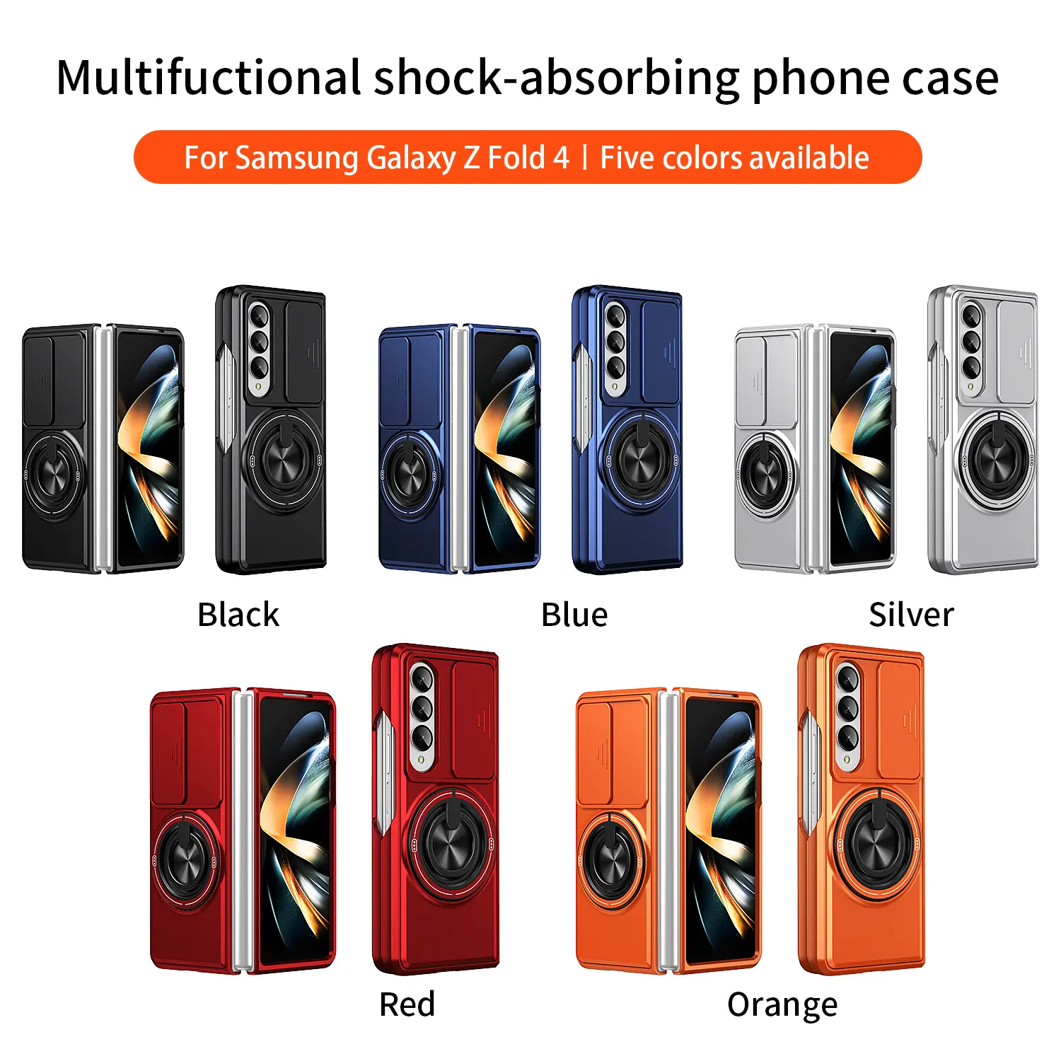 Phone Case - Push-Window Ring Holder Compatible with Samsung Galaxy Z Fold 3/4/5/6/7 Full Coverage Durable Left-Right Folding Protective Case Fashion Easy Phone Case