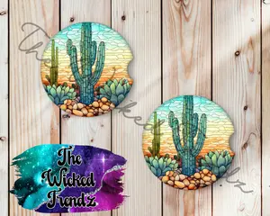 Cute Car Coasters Set of 2 Cactus Western Desert Saguaro Cute Car Truck Western Accessories Decor Cup Holder New Car Gift Car Decoration Women Men Girl Car