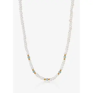 Ina Malibu 18K Gold Vermeil Strawberry Tides Necklace with Natural Saltwater Pearls & Strawberry Quartz Crystals 13.4" Chain