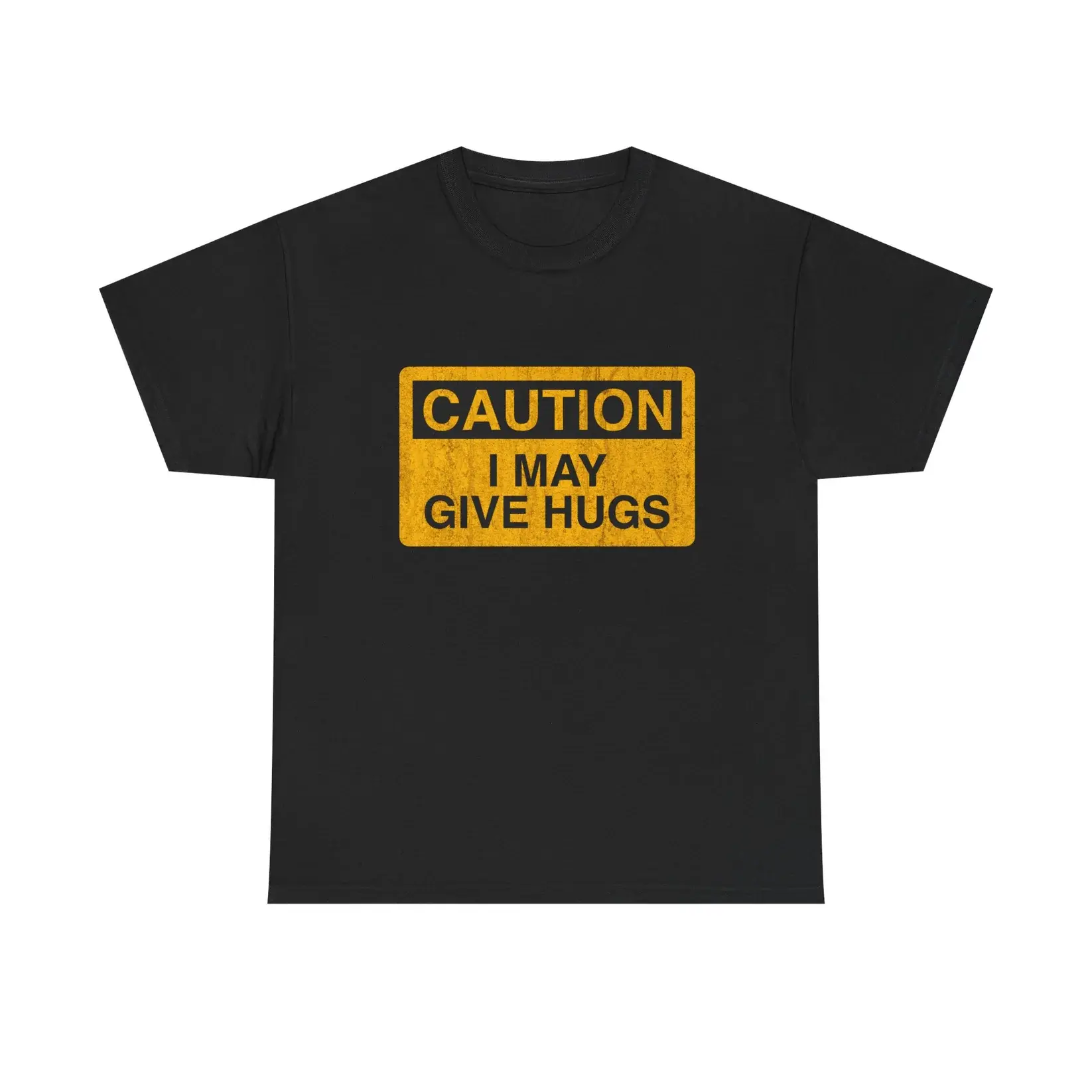 Caution I May Give Hugs Graphic T Shirt, Funny Warning Sign Humor Tee, Cute Introvert Extrovert Joke Shirt, Novelty Conversation Starter Gift for Men and Women
