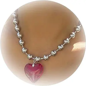 Dcfywl731 Red Heart Necklace for Women Trendy Heart Pendant Necklace for Gothic Choker Necklace Women Trendy Stuff Under 5 Dollar Items for Teen Girls Jewelry Gift for Girlfriend