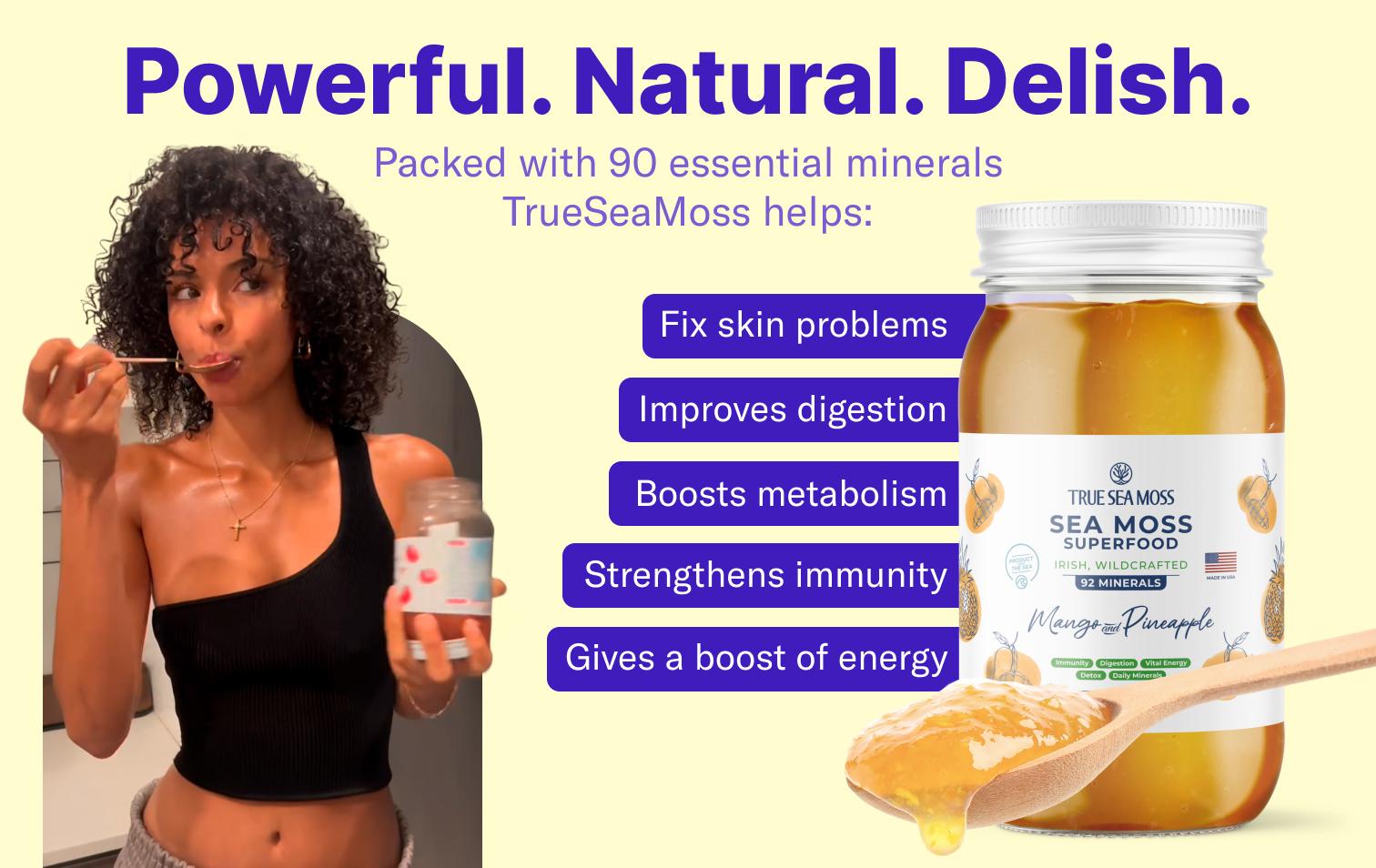 TrueSeaMoss Gel – All Best-Selling Flavors: Mango-Pineapple, Strawberry, Elderberry, Blue Spirulina – Rich in Minerals & Vitamins – supports immunity, improves digestion, boosts energy,  skin & hair health