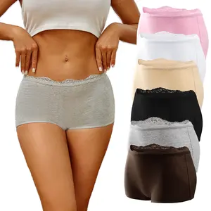 FINETOO 6 Pack Women's Lace Belt Cotton Boyshorts Underwear Soft Breathable Panties Plain Elastic Boxer Briefs