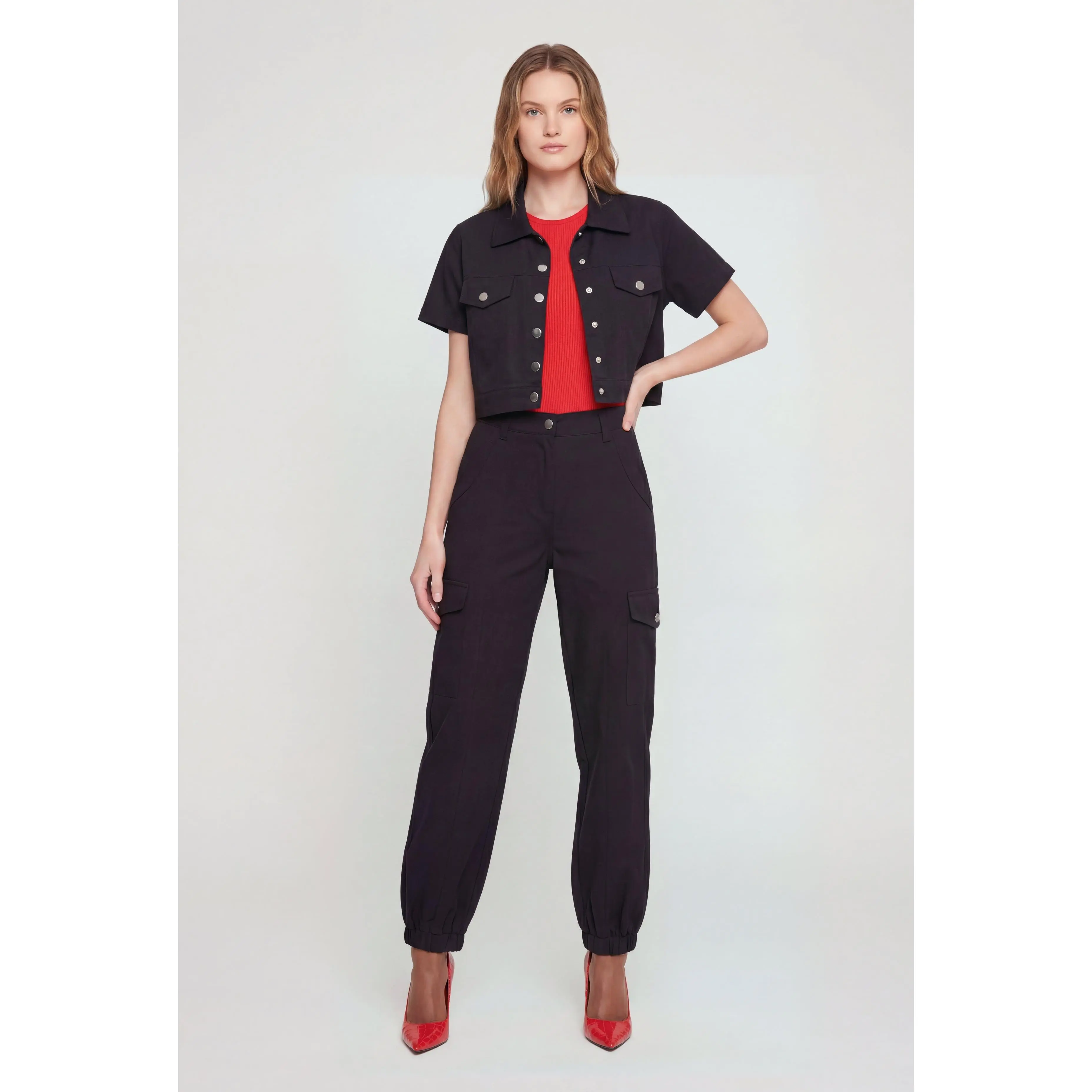 Nylon High Waisted Cargo Joggers