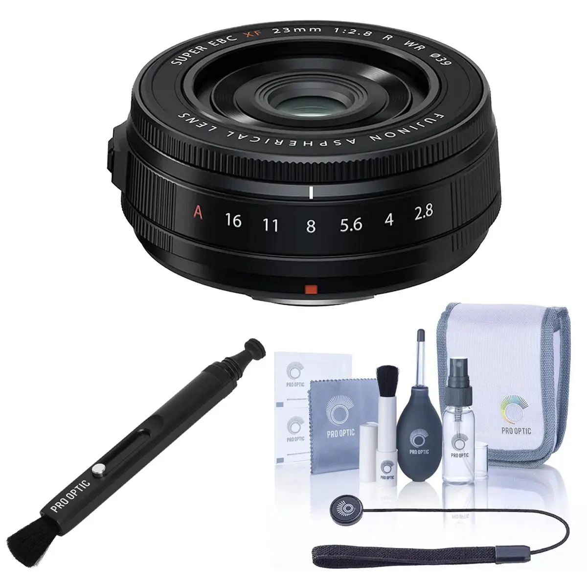 Fujifilm XF 23mm f/2.8 R WR Lens, Black with PRO OPTIC Lens Care Kit that includes Universal Lens Cap Tether, Cleaning Kit, and LensPen Lens Cleaner