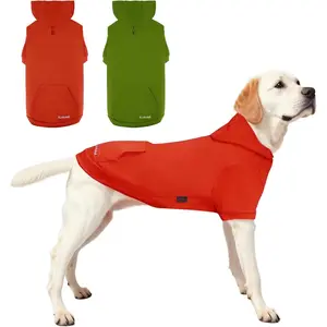 2 Pieces Basic Cotton Dog Hoodie Sweater, Soft Pet Clothes Dog Sweatshirts, Dog Outfit Coat Pullover with Pocket and Leash Hole for Small Medium Large Dogs, Grass Green & Orange (Medium)