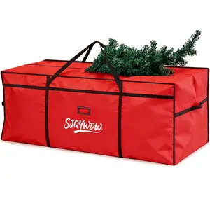 Christmas Tree Storage Bag, 9 Ft Christmas Tree Bag, Reusable Heavy Duty 600D Oxford Cloth, Built-in Double Mesh Bags, Double Zippers for Large Artificial Christmas Tree(65×18×27in, Red)