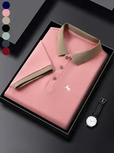 Men's Colorblock Horse Print Polo Shirt, Regular Fit Casual Short Sleeve Collared Top for Summer, Fashion Men's Clothes for Daily Wear