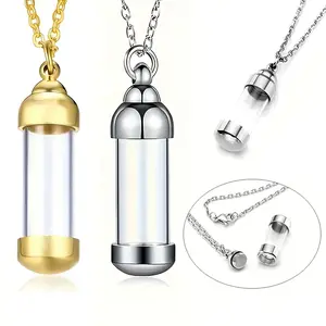 1 Piece Openable Glass Vial Pendant Necklace Stainless Steel Cremation Ashes Holder Memorial Keepsake Gift