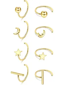 Cute 4 Pairs Golden Open Round Earrings Tiny 925 Sterling Silver Hoop Earrings for Women Men Huggie Half Hoops Earrings Ball Bar Star Moon Huggie Hoop Earrings Small Hypoallergenic Tiny Earrings Half Hoops Cartilage Piercing Earrings