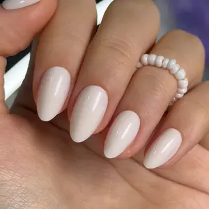 CurvLife Nailora short almond solid Gel Press On Nails  milky glossy shiny for winter Nail Art 2 Week Wear