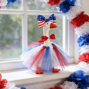 Independence Day Small Porch Goose Costume, Perfect for July 4th Decor, Country Style Home Decoration with Headband and Bow Tie, Home Decor Ornament, Porch Goose Statue