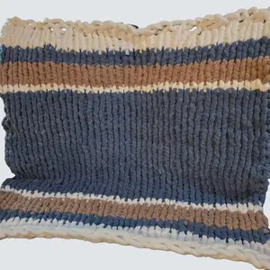 Receiving Blanket 40"×40" Chunky Knit Blanket   Dusty blue, Bright White and Flax are the color scheme.