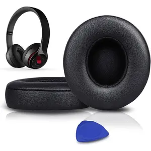 Earpads Cushions Replacement for  Solo 2 & Solo 3  On-Ear Headphones, Solo2 Solo3 Ear Pads with Soft Protein Leather, Added Thickness - Black
