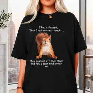 Funny Squirrel Sarcastic T-Shirt for Men & Women - I Had a Thought They Bounced Off Saying with Cute Red Squirrel Graphic, 100% Casual Short Sleeve Tee, Sizes S-XXXL (Black) - Humorou, Plus Size