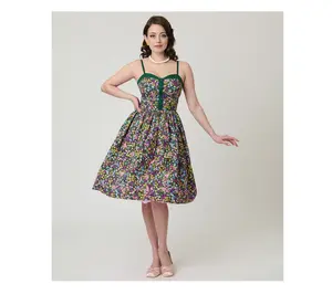 Unique Vintage Ditzy Floral Sweetheart Swing Dress