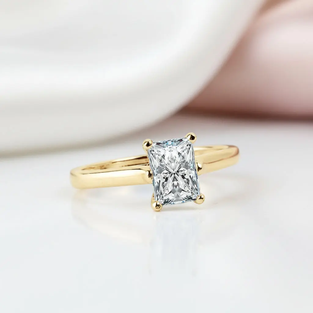 Radiant Cut Diamond Option Solitaire Engagement Ring in 10k Yellow Gold