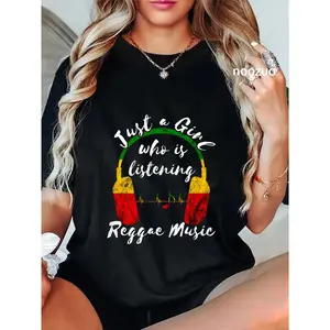 100% Cotton Just A Girl Who Is Listening Reggae Music Rastafari Roots T-Shirt