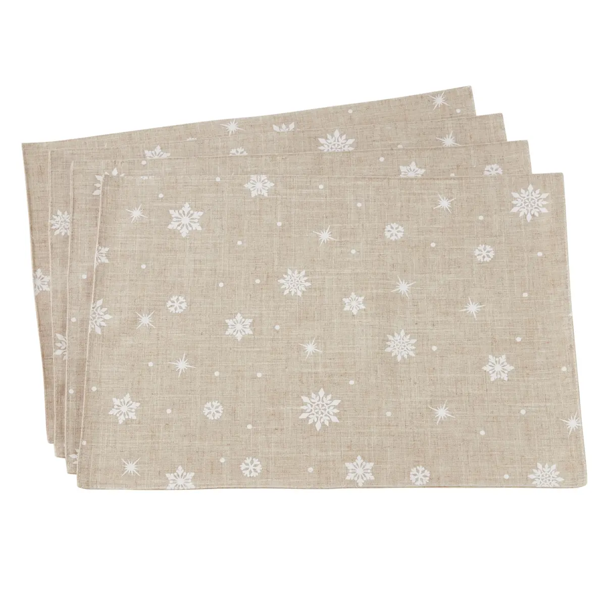 SARO 7352.N1319B 13x19 in. Poly Blend Snowflake Placemats, 80% Polyester Tableware Set of 4 - Hang Dry, Matching Runner Compatible Kitchen Placemats, Rectangle