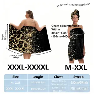 Plus Size Leopard Print Bath Towel Wrap with Hair Wrap Set for Women, Black Gold Animal Print Loungewear for Shower Spa, Available in M and XXL-XXXXL, Perfect for Christmas/Holiday Relaxation, Quick Drying Towel