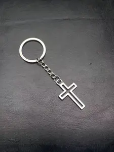 Trendy Cool Silvery Hollow Gothic Cross Keychain, For Bags Car Keys Decors, Gift