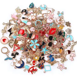 X-BY125   220Pcs Bracelet Charms Assorted Gold Plated Enamel Charms Necklace Bracelet Earrings Charm for DIY Jewelry Making Crafts