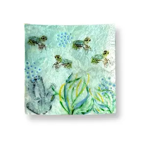 Sea Turtle Hatchlings Painted Capiz Dish - 5-in Square