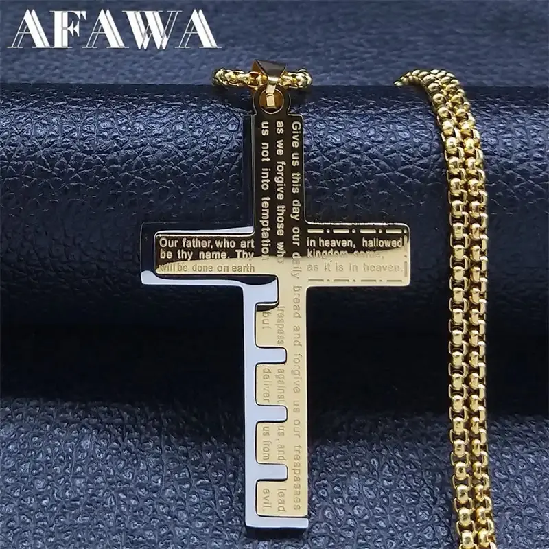AFAWA Cross Christian Church Prayer Necklace for Men Lord's Prayer Cross with Divine Impact and Spiritual Journey Symbol of Faith