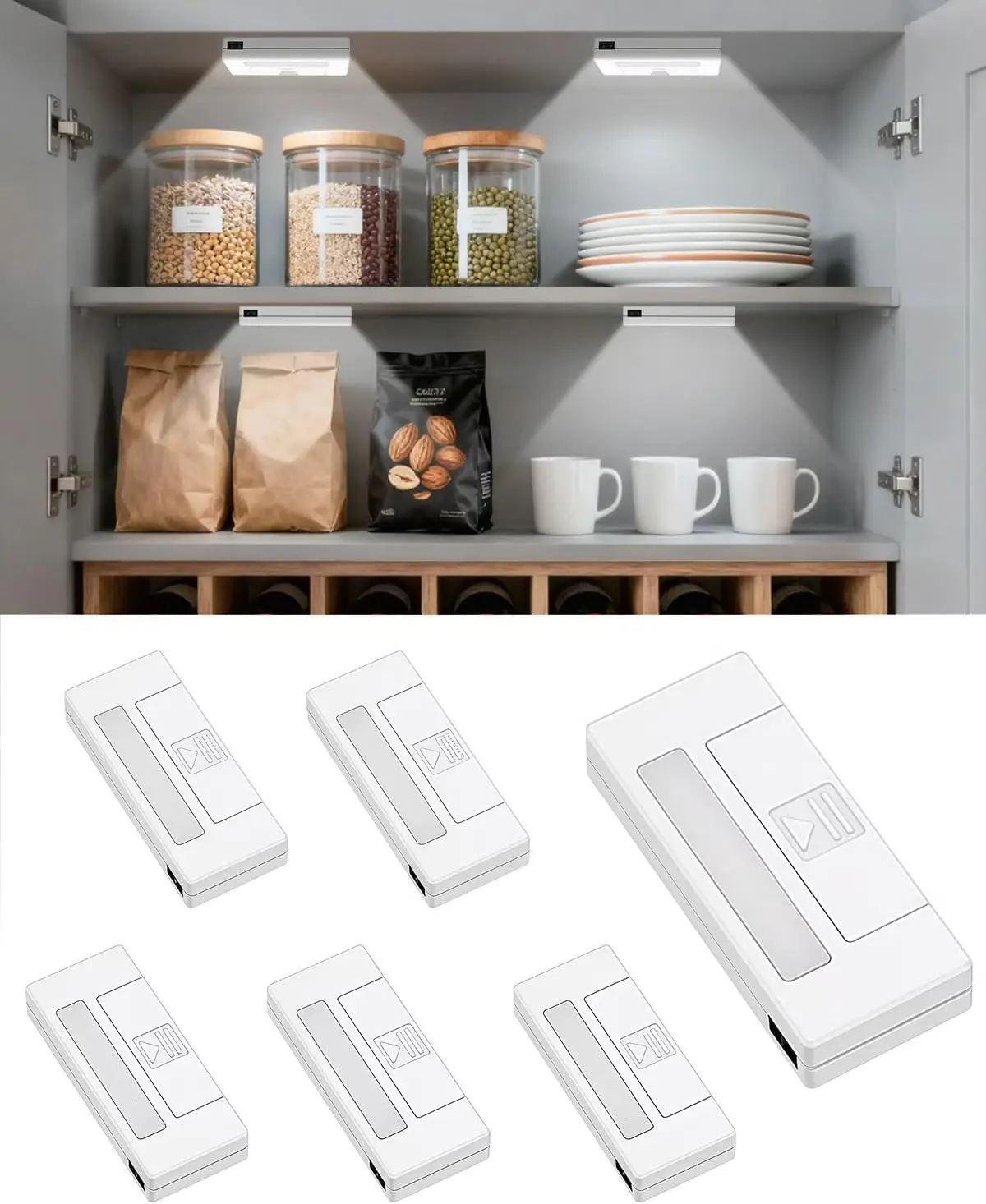 6 Pack Door Open Sensor Cabinet Lights, Cordless LED Cabinet Closet Light, Battery Operated Cupboard Drawer Light Door Activated Stick on Puck Lights for Inside Kitchen Cabinets, Closets